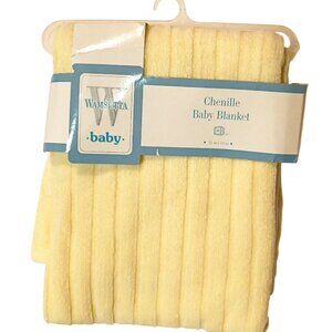 Vintage Wamsutta Striped Knitted Chenille Baby Yellow Blanket 32" X 42" NEW